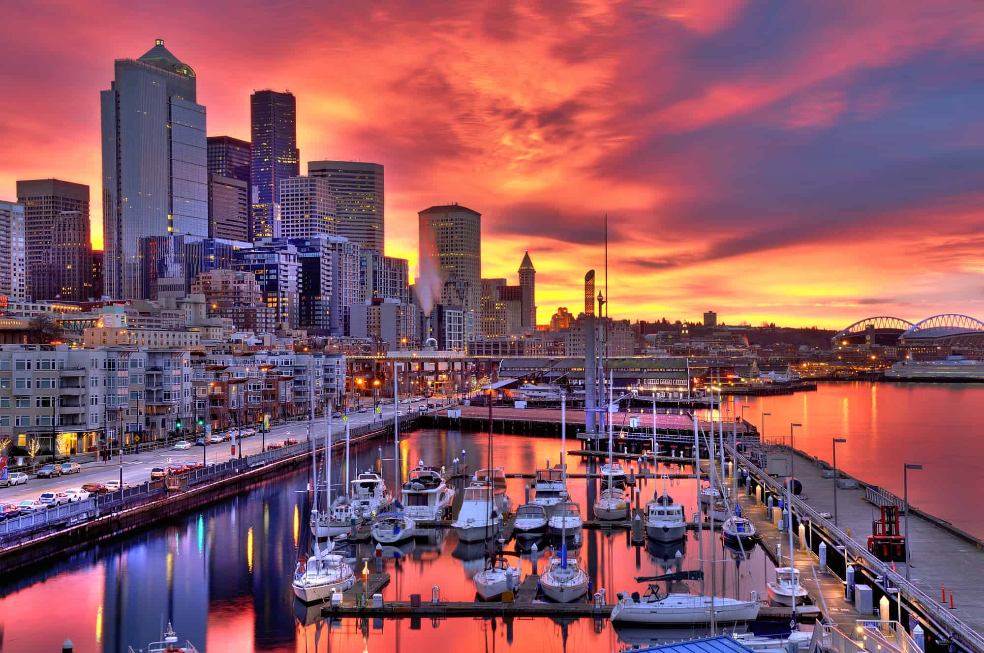 Seattle Pier Skyline At Dawn