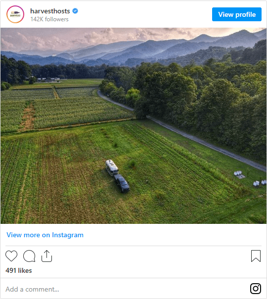 Harvest Hosts Instagram Account Picture