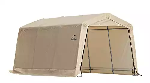 ShelterLogic 10' x 15' x 8' All-Steel Metal Frame Peak Style Roof Instant Garage and AutoShelter with Waterproof and UV-Treated Ripstop Cover, Sandstone