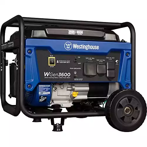 Westinghouse WGen3600 Portable Generator, 4650 Peak Watts & 3600 Rated Watts