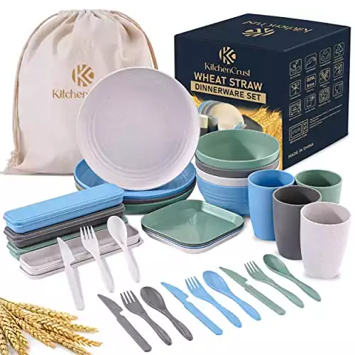 KitchenCrust 33-Piece Wheat Straw Dinnerware Set