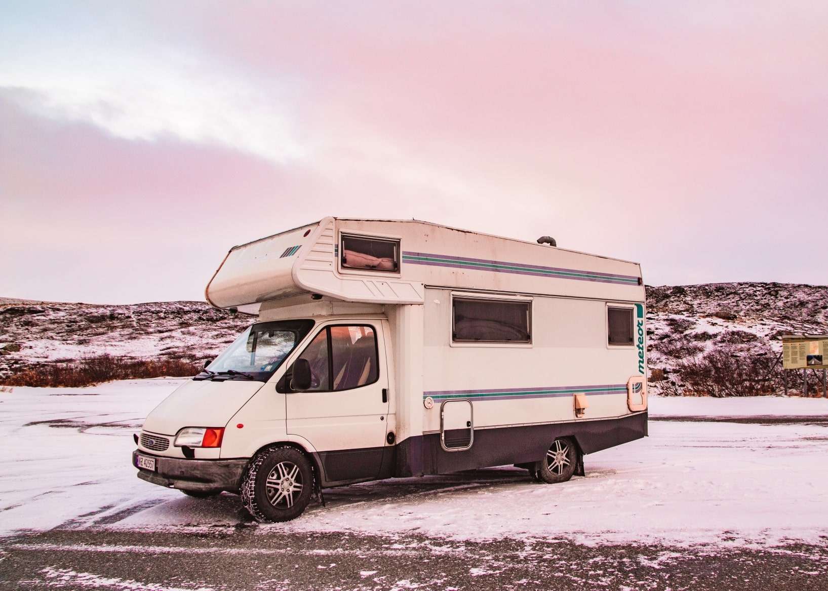 RV vehicle in snow