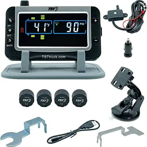 TST 507 Tire Pressure Monitoring System with 4 Cap Sensors and Color Display for Metal/Rubber Valve Stems by Truck System Technologies, TPMS for RVs, Campers and Trailers