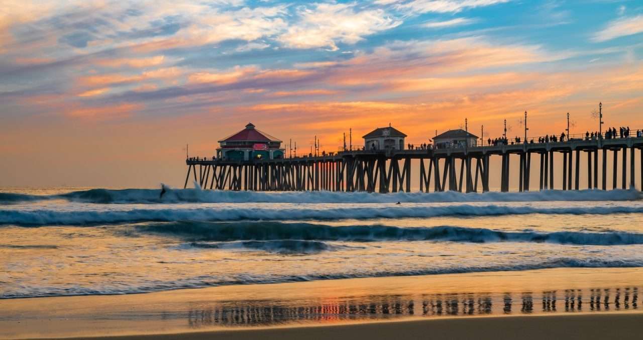 Sunset by the Huntington Beach Pier in California