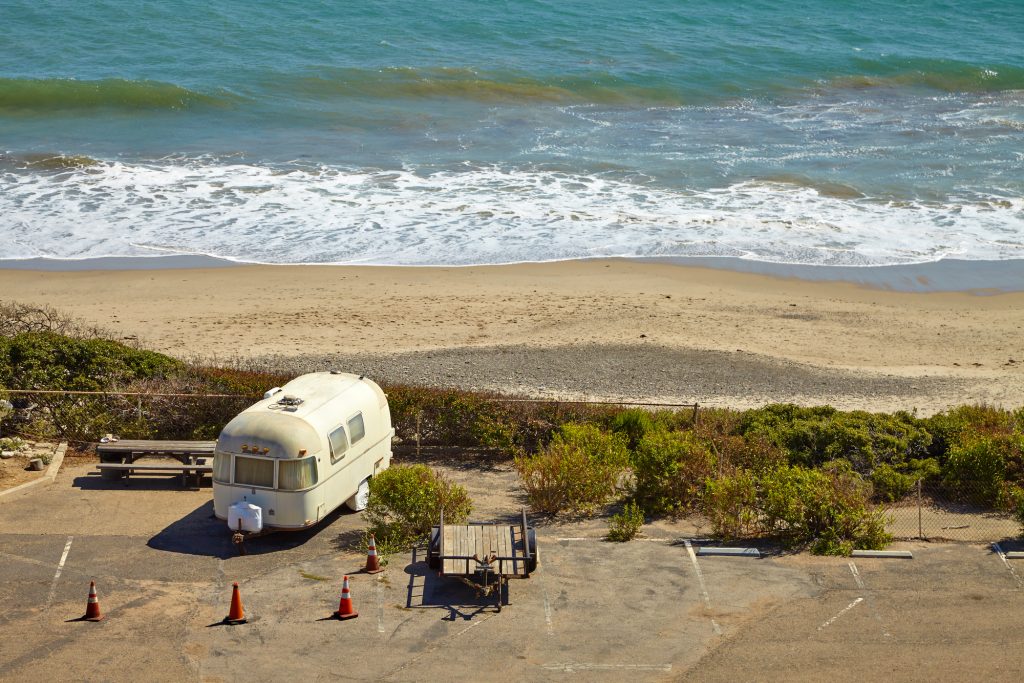Vintage american mobile home on a camping site in Malibu Beach