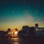 Mountain RV Park Motorhome Camping Under Starry Sky
