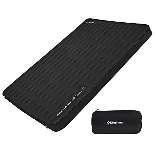 KingCamp Double Self Inflating Camping Sleeping Pad with R Value 11, Insulated 3 Inch Thick Foam Air Mattress for 2 Two Person，Queen Size, Car Camping, Tent, 4 Season, Black, 79.1'' x 50.3...