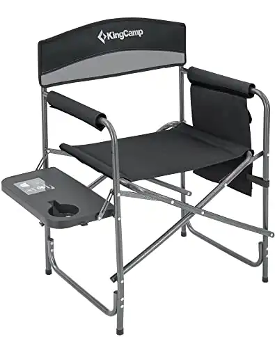 KingCamp Folding Camping Chair, Heavy Duty Portable Directors Style with Side Table Carry Handle Storage Pockets for Outdoor Tailgating Sports Backpacking Fishing, One Size, Black/MediumGrey
