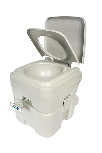 Camco 41541 Portable Travel Toilet-Designed for Camping, RV, Boating and Other Recreational Activities - 5.3 Gallon , White