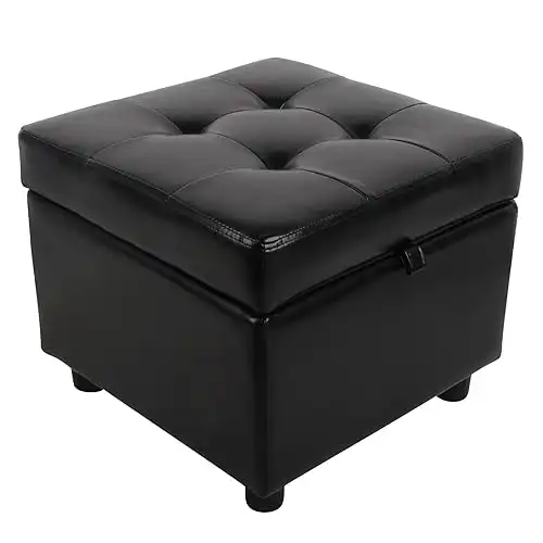 H&B Luxuries Tufted Leather Square Flip Top Storage Ottoman