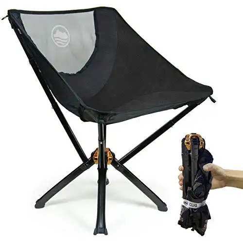 CLIQ Camping Chairs - Most Funded Camping Chair in Crowdfunding History. | Bottle Sized Compact Outdoor Chairs | Sets up in 5 Seconds | Supports 300lbs | Aircraft Grade Aluminum (Black)