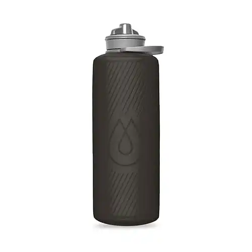 Hydrapak Flux - Collapsible Backpacking Water Bottle (1 Liter) - BPA Free, Ultra Light, Spill-Proof Twist Cap - Mammoth Grey