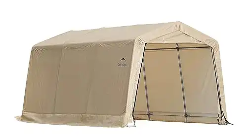ShelterLogic 10' x 15' x 8' All-Steel Metal Frame Peak Style Roof Instant Garage and AutoShelter with Waterproof and UV-Treated Ripstop Cover, Sandstone