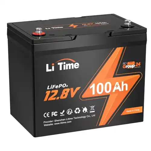 LiTime 12V 100Ah BCI Group 24 Lithium Battery, Rechargeable LiFePO4 Battery