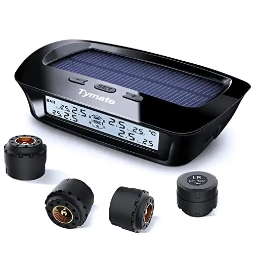 Tymate Tire Pressure Monitoring System M12-3 - Solar Charge, 5 Alarm Modes, Auto Sleep Mode, Tire Position Exchange, 4 TPMS Sensors (0-87 PSI)