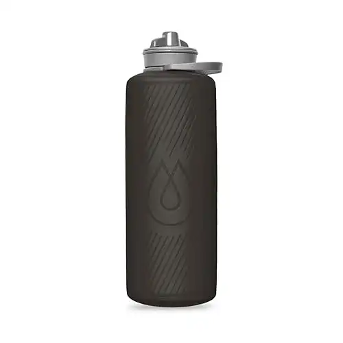 Hydrapak Flux - Collapsible Backpacking Water Bottle (1 Liter) - BPA Free, Ultra Light, Spill-Proof Twist Cap - Mammoth Grey