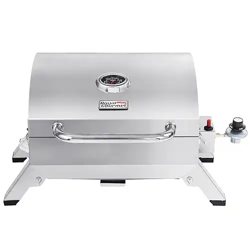 Royal Gourmet GT1001 Stainless Steel Portable Grill, 10000 BTU BBQ Tabletop Gas Grill with Folding Legs and Lockable Lid, Outdoor Camping, Deck and Tailgating, Silver