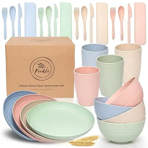 Foodle 28-Piece Wheat Straw Dinnerware Set