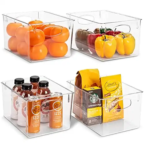 Sorbus Storage Bins Clear Plastic Organizer Container Holders with Handles Versatile for Kitchen, Refrigerator, Cleaning Supplies, Cabinet, Food Pantry, Bathroom Organization (4 Pack, Clear)