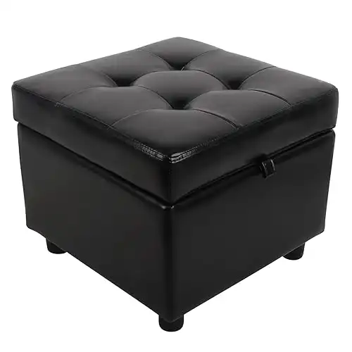 H&B Luxuries Tufted Leather Square Flip Top Storage Ottoman