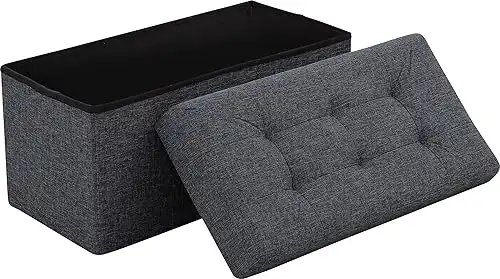 Ornavo Home Foldable Tufted Linen Large Storage Ottoman Bench