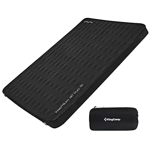 KingCamp Double Self Inflating Camping Sleeping Pad with R Value 11, Insulated 3 Inch Thick Foam Air Mattress for 2 Two Person Queen Size, Car Camping, Tent, 4 Season, Black, 79.1'' x 50.3.....