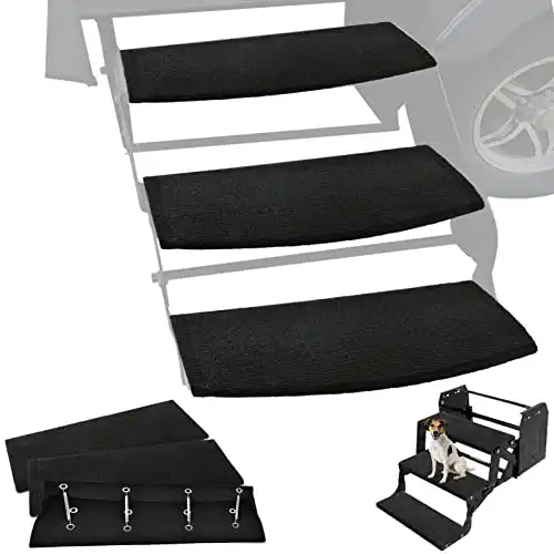 Kohree RV Steps Cover 3 Pack Camper Step Covers Wrap Around Radius Carpet 22 inch 8 -10 Variable Width Trailer Rug Stairs Black