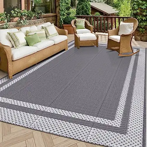 HappyTrends Outdoor Rug, Waterproof, Plastic Straw, Reversible & Portable