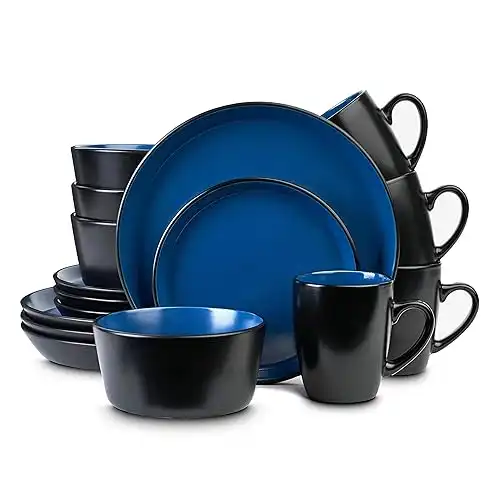 Stone Latin 16-Pieces Two-Tone Color Glaze Dinnerware Set